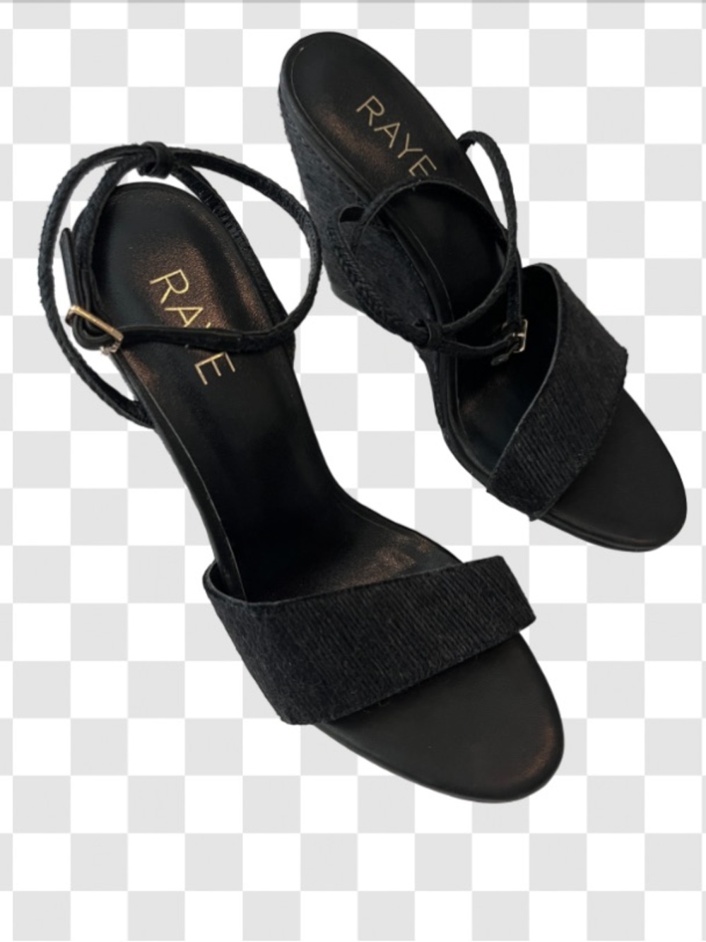 RAYE BLACK WEDGE SANDALS w Ankle Strap - Sz 9